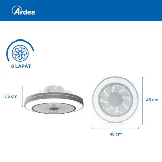 Ardes 5PL50 Mennyezeti Ventilátor távvezérlővel, LED világítással - 48 cm